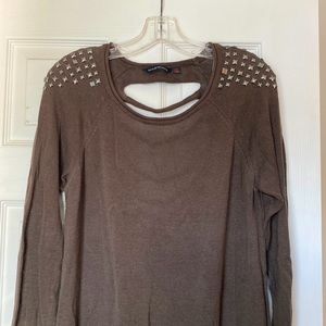 Green edgy studded and cutout sweater